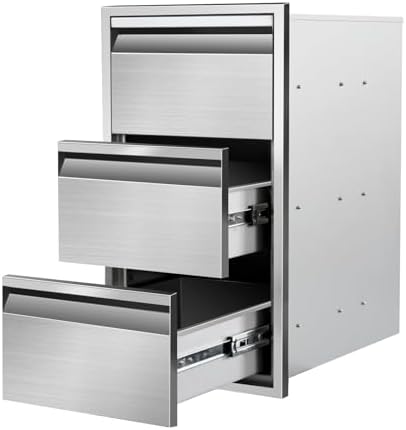 Outdoor Kitchen Drawers 14" W x 25.4"H x 21"D Triple BBQ Drawers Stainless Steel Built-in Drawer for Outdoor Kitchen Island, Patio Grill Station by SGOLAN