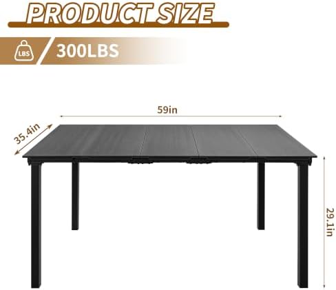 59" Outdoor Patio Dining Table, HDPE Tabletop with Weather Resistant Metal Frame, Rust Proof Garden Table for Backyard Deck Porch, Black Woodgrain - Image 3
