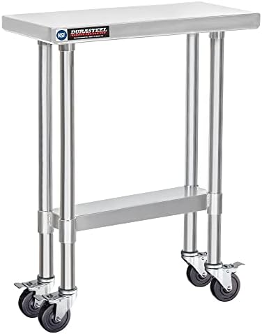 DuraSteel 30x12 NSF Stainless Steel Cart - Heavy Duty Rolling Food Prep Table with Undershelf - Metal Utility Cart for Commercial Restaurant Kitchen, Laundry, Side Mixer Stand by DuraSteel