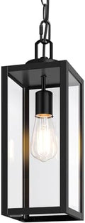 BesLowe 15” Large Outdoor Pendant Light, Modern Hanging Lantern, Black by BringYourBrightFuture