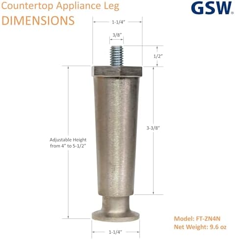 GSW FT-ZN4N 4 Pcs Adjustable Nickel Plated Appliance Leg 4" High Flanged Foot for Restaurant Equipment, Countertop Beverage Appliance - Image 2