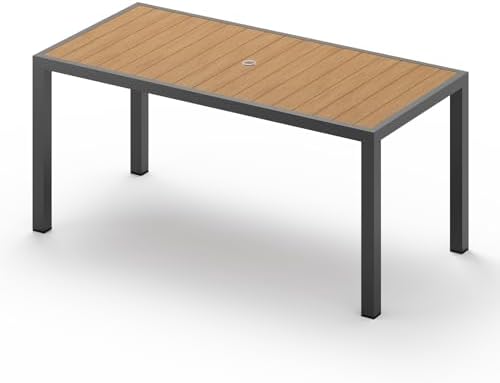 Outdoor Dining Table, Aluminum Patio Table Set, All Weather Patio Dining Furniture Set with Umbrella Hole for Backyard, Deck, Poolside (Gray-Teak) by Oasbira