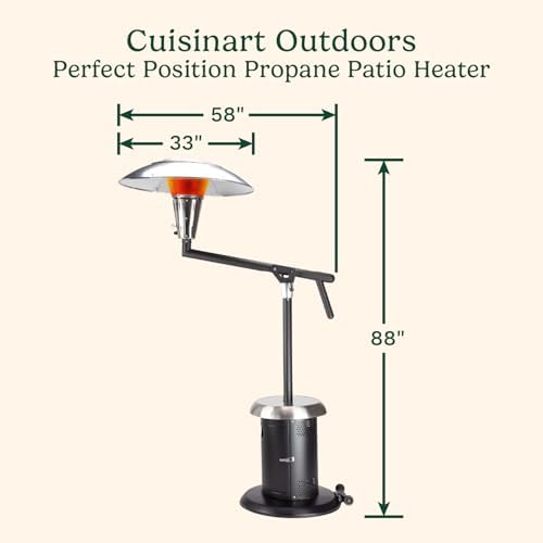 Cuisinart Perfect Position Propane Patio Heater, 38,200 BTU Powerful Directional Stainless Steel Outdoor Heater with Hidden Tank and Drink Table, Swivel Arm and Reflective Heat Shield - Image 2
