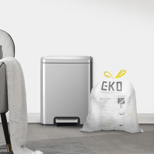 EKO 4 Gallon / 10-15 Liter, 80 Count Small Drawstring Trash Bags, Extra-Strong Unscented Garbage Bags, Easy-Dispense Roll for Kitchen & Household Use, Resists Tears, Leaks and Punctures, Code C, White - Image 6