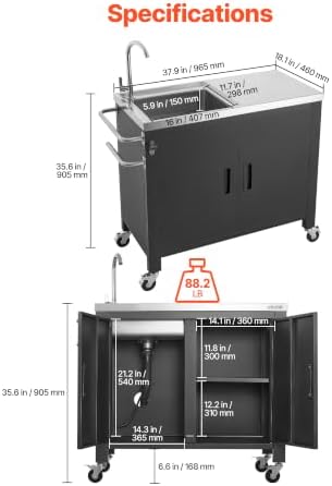 VEVOR Outdoor Grill Cart with Sink and Storage Cabinet, 38 Inch Grill Table, Waterproof Kitchen Island with Stainless Steel Top, Spice Rack, Wheel, Movable Food Prep Station for Patio Bar Backyard BBQ - Image 2