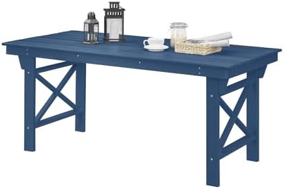 HDPE Outdoor Dining Table, 66.9” Rectangle Patio Dining Table for 6, All-Weather HDPE Outdoor Table with 2.2” Umbrella Hole, HDPE Patio Furniture for Deck, Backyard, Garden, Pool, Navy by SeeHill