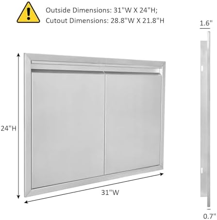 JIE JIN BBQ Access Door 31" W X 24" H Outdoor Kitchen Doors Double Doors Thickened 304 Stainless Steel Outdoor Kitchen Accessories Door for Indoor/Outdoor Kitchen Outdoor Cabinet BBQ Island - Image 2