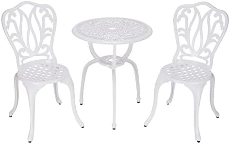 3 Piece Bistro Set,Outdoor Patio Set,Anti-Rust Cast Aluminum Bistro Table Set for Park Yard Front Porch Furniture(New White)… - Image 2