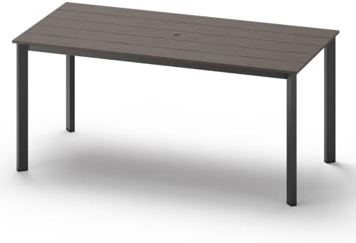 Outdoor Dining Table, Aluminum Patio HDPS Outdooor Table with Umbrella Hole, All Weather Patio Furniture Set, Patio Dining Table (Charcoal) by ComfCove