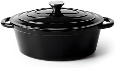 Oval Dutch Oven for Bread Baking, 4.5 Quart Non Stick Enameled Cast Iron Dutch Oven Pot with Lid, Oven Safe Oval Casserole with Lid up to 500°F for Baking, Braising, Stews, Roasting (Black) by Kerilyn