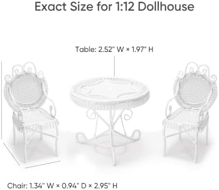Miniature Dollhouse Furniture 1 12 Scale Bistro Set Metal Table & Chairs - Image 6