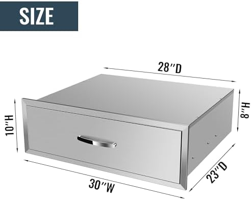 Outdoor Kitchen Drawers Stainless Steel, BBQ Drawer Inserts for Built-in Patio Grill Station, 30''W x 10''H x 23''D - Image 3