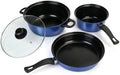 Non-Stick Cookware Set, 4 Piece Set Portable Lightweight Cast Iron Pots and Pans with Glass Lids and Nylon Utensils for Outdoor Camping Picnic Travel Blue by Pleasthome