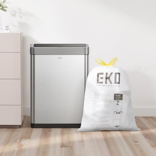 EKO 12.5 Gallon / 40-60 Liter, 110 Count Drawstring Trash Bags, Extra-Strong Garbage Bags, Unscented, Leak-Resistant, Easy-Dispense Roll for Kitchen & Household Use, Code Z, White - Image 3