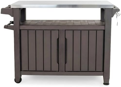 Keter Outdoor Rolling Table Cart for Food Prep, Storage, Dark Brown by Unknown