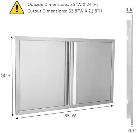 BI-DTOOL Outdoor Kitchen Double Doors 35" W X 24" H BBQ Access Door Thickened 304 Brushed Stainless Steel Doors for Indoor/Outdoor Kitchen Outdoor Cabinet Barbeque Grill or BBQ Island - Image 2