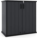 Tangkula 23.5 Cu.ft Outdoor Storage Shed, All-Weather Resin Patio Storage Box with Floor, Lockable Door & Removable Shelf, Waterproof Deck Box for Garden Tools by TANGKULA
