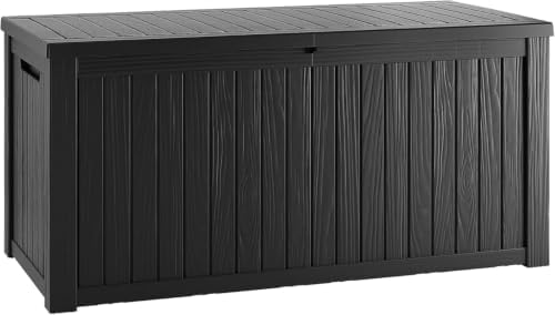Outdoor Storage Box, 180 Gallon Waterproof Deck Box, Piston-Lift Tall Standing Cabinet for Oversized Cushions, Lockable Deep Tool Organizer Storage Bench, Large Lawn, Black by GraceYourYard
