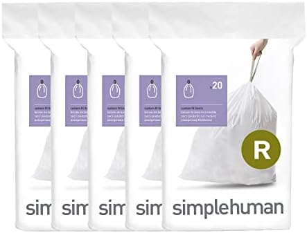 simplehuman Code R 100 Count Custom Fit Liners, Drawstring Kitchen Trash Bags, One-by-One Mess-Free Dispense, Extra Thick & Double Seamed, 50% PCR Plastic, 9-10 Liter / 2.6 Gallon, White by Unknown