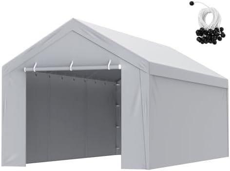 VEVOR Carport Replacement Canopy Cover Top + Side Wall 12 x 20 ft, Garage Tent Shelter Tarp Heavy-Duty Waterproof & UV Protected, Easy Installation with Ball Bungees,Grey (Frame Not Included) by VEVOR