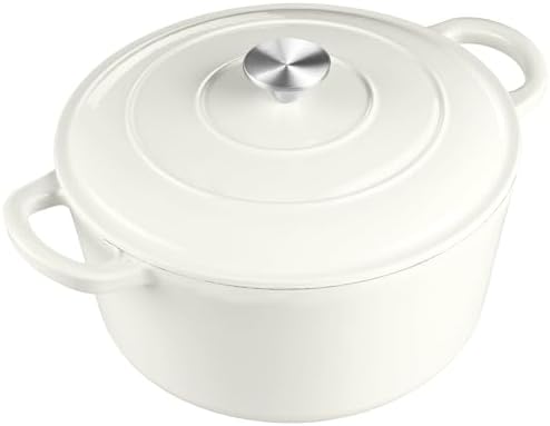 Leonyo 6-Quart Enameled Cast Iron Dutch Oven Pot with Lid, White by Leonyo