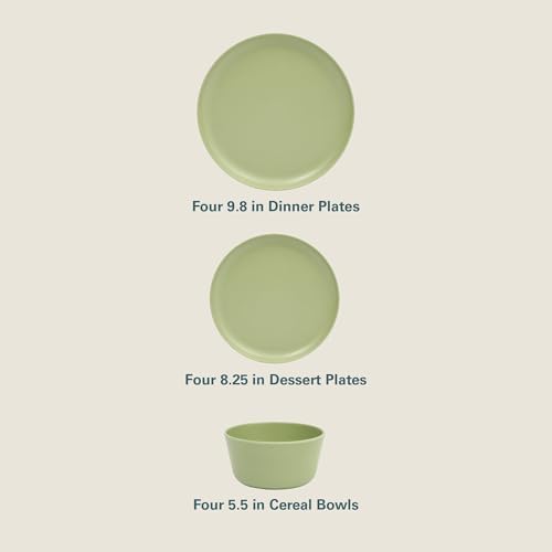 Gibson Home Fairhope 12-Piece Matte Green Melamine Dinnerware Set – Durable Lightweight Plates and Bowls, Kitchen Dining Set - Image 3