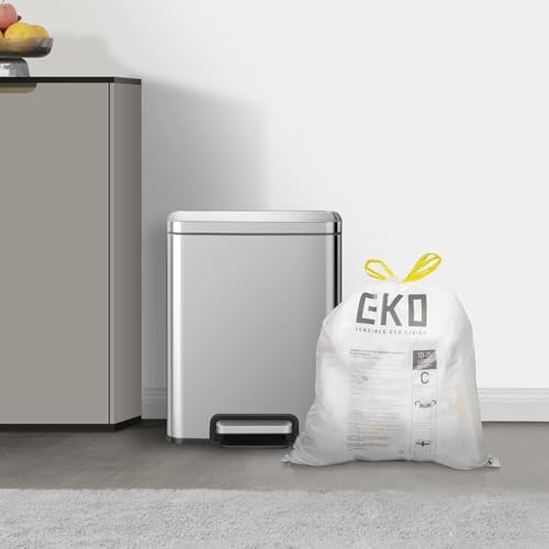 EKO 4 Gallon / 10-15 Liter, 80 Count Small Drawstring Trash Bags, Extra-Strong Unscented Garbage Bags, Easy-Dispense Roll for Kitchen & Household Use, Resists Tears, Leaks and Punctures, Code C, White - Image 5