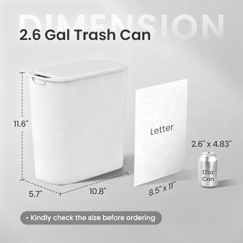 Cesun Automatic Small Bathroom Trash Can with Lid, 2.6 Gallon, White - Image 2