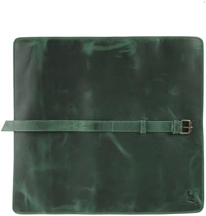 Leather Knife Roll Bag for Chefs – 17.5” x 17.5” Professional Chef Knife Storage Organizer, Portable Culinary Knife Case, Travel Knife Roll for Kitchen, BBQ & Catering (Green) - Image 6