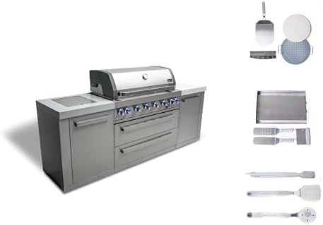 Mont Alpi 94" Modular Outdoor Kitchen Island - 304 Stainless Steel | 115,000 BTU 6-Burner Gas Grill | Side Burner + Griddle + Pizza Kit | 94 Inch by MontAlpi