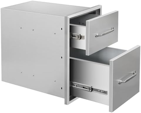 Outdoor Kitchen Drawers 14" W x 21" H x 21" D Stainless Steel Double Drawers with Ergonomic Handle for BBQ Island, Patio Grill Station & Outdoor Kitchen Cabinets by Unknown