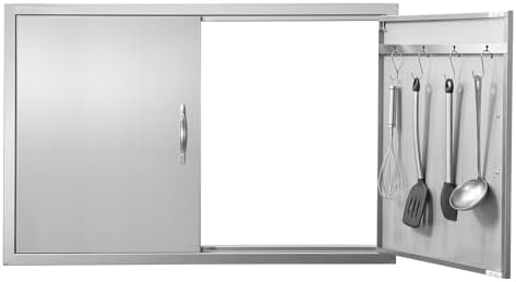 VEVOR BBQ Access Door, 39W x 26H Inch Double Outdoor Kitchen, Stainless Steel Flush Mount, Wall Vertical with Handles and Hooks, for BBQ Island, Grilling Station, Outside Cabinet by VEVOR