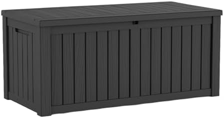 PatioZen 150 Gallon Deck Box, Resin Outdoor Storage Box with Lockable for Patio Furniture, Pool Accessories, Garden Tools Waterproof Outside Storage Box (Black) by OutdoorLivingPerfected