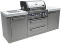 Mont Alpi Premium 82"W x 23"D x 46"H Stainless Steel Modular Outdoor Kitchen Island with Infrared Side Burner + 32"W 4-Burner BBQ Gas Grill + White Granite Countertops + Storage Cabinets + Drawers by MontAlpi