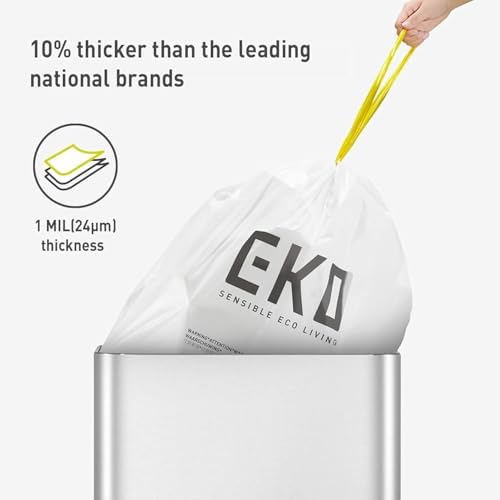 EKO Easy-Dispense Roll Extra-Strong Drawstring Tall Kitchen Trash Bag, 8-9.5 Gallon Trash Bag (30.3L-36L) White, Code E, 80 Count (Pack of 4) - Image 5