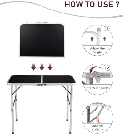 Outvita 3ft Portable Folding Camping Table Lightweight Suitcase Black - Image 5