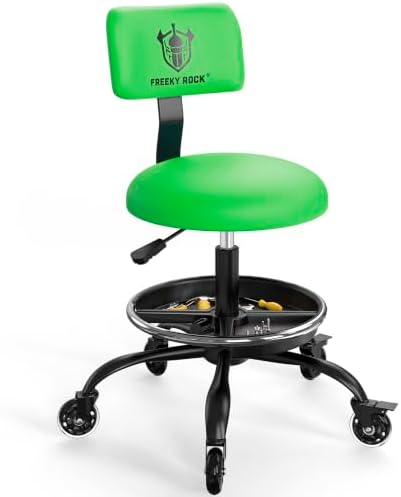 Rolling Shop Stool with Wheels, Garage Stool Chair, Green by FREEKYROCK