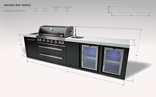 Mont Alpi 132"W x 23"D x 46"H Black Stainless Steel Modular Outdoor Kitchen Island + 2 Refrigerators + Beverage Center Faucet & Sink + 44"W 6-Burner BBQ Grill + Granite Countertops + Storage + Cover - Image 2