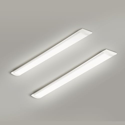 2 Packs 3FT LED Batten Light with 50cm Cable, Ultra-Thin Ceiling Surface Mounted Light, 30W, Day Light 4000K, IP20, LED Ceiling Light Fixture for Garage, Shop, Hallway, Office, Market, Ver.2 by colmeguna