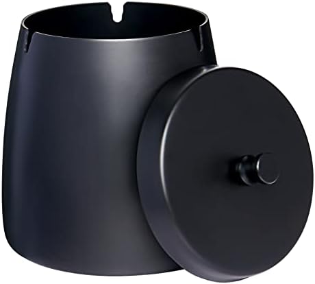 Black Cool Ashtrays for Cigarettes/Cigars Outdoors,Smokeless Ashtray with Lid Windproof Waterproof Ashtray for Outside Patio Home Modern Decor(X-Large) by OILP