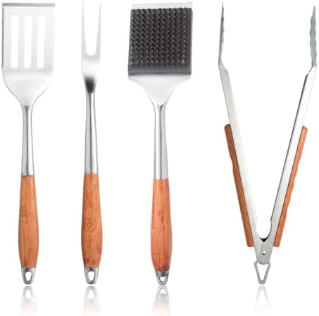 Heavy-Duty Wood BBQ Grilling Accessories Tools Set, Premium Thickened Stainless Steel Barbecue Utensils for Outdoor Grilling by Unknown