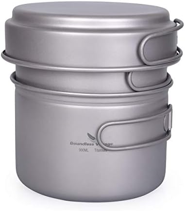 Titanium Pot Pan Set with Folding Handle Outdoor Camping Soup Pot Bowl Frying Pan Mess Kit Picnic Cookware by usharedo