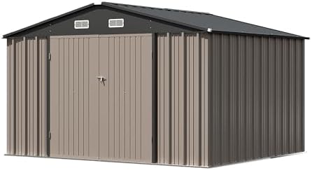 Patiowell 10x8 FT Outdoor Storage Shed, Metal Sheds, Brown - Image 6