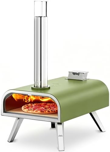 BIG HORN 16" Multi-Fuel Outdoor Pizza Oven – 2-in-1 Wood-Fired & Gas Compatible (Burner Sold Separately), 1112°F Outdoor Stainless Pizza Cooker, Portable for Party Usage, Green by BigHornOutdoors