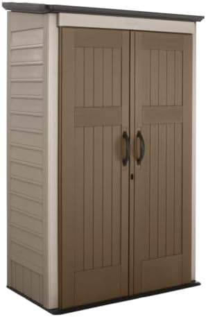 Rubbermaid Vertical Resin Outdoor Storage Shed With Floor (4 x 2.5 Ft) Weather Resistant Brown Organization for Home/Backyard/Garden Tools/Porch/Patio Cushions/Pool Chemicals/Toys by Rubbermaid