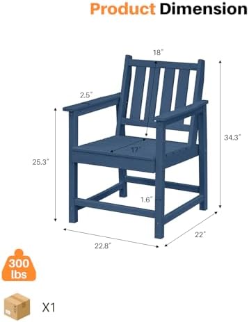 Patio Dining Chair Set of 2, HDPE Outdoor Dining Chair, Ergonomic HDPE Dining Chairs with Deep Seating, All Weather Outdoor Chairs Furniture for Backyard, Deck, Garden, Poolside, Navy - Image 4