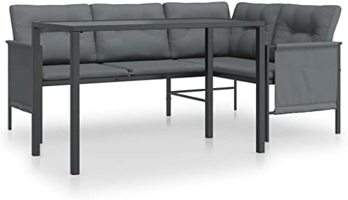 Garden Dining Set Anthracite Steel, Textilene, Fabric Medium Patio Sofa Set Garden Furniture Set for Lawn Porch - Image 2