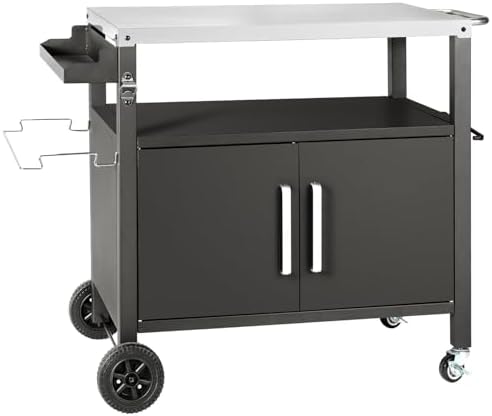 Dining Cart Table with Big Storage Cabinet,Movable Table Outdoor Kitchen by DNKMOR