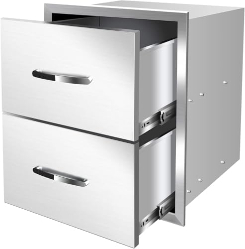 Outdoor Kitchen Drawers, Box Frame Style Flush Mount BBQ Drawer w/Stainless Steel Handle, BBQ Island Drawers For Patio Grill Station,Double Drawers by OLIPIC