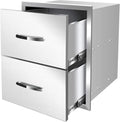 Outdoor Kitchen Drawers, Box Frame Style Flush Mount BBQ Drawer w/Stainless Steel Handle, BBQ Island Drawers For Patio Grill Station,Double Drawers by OLIPIC